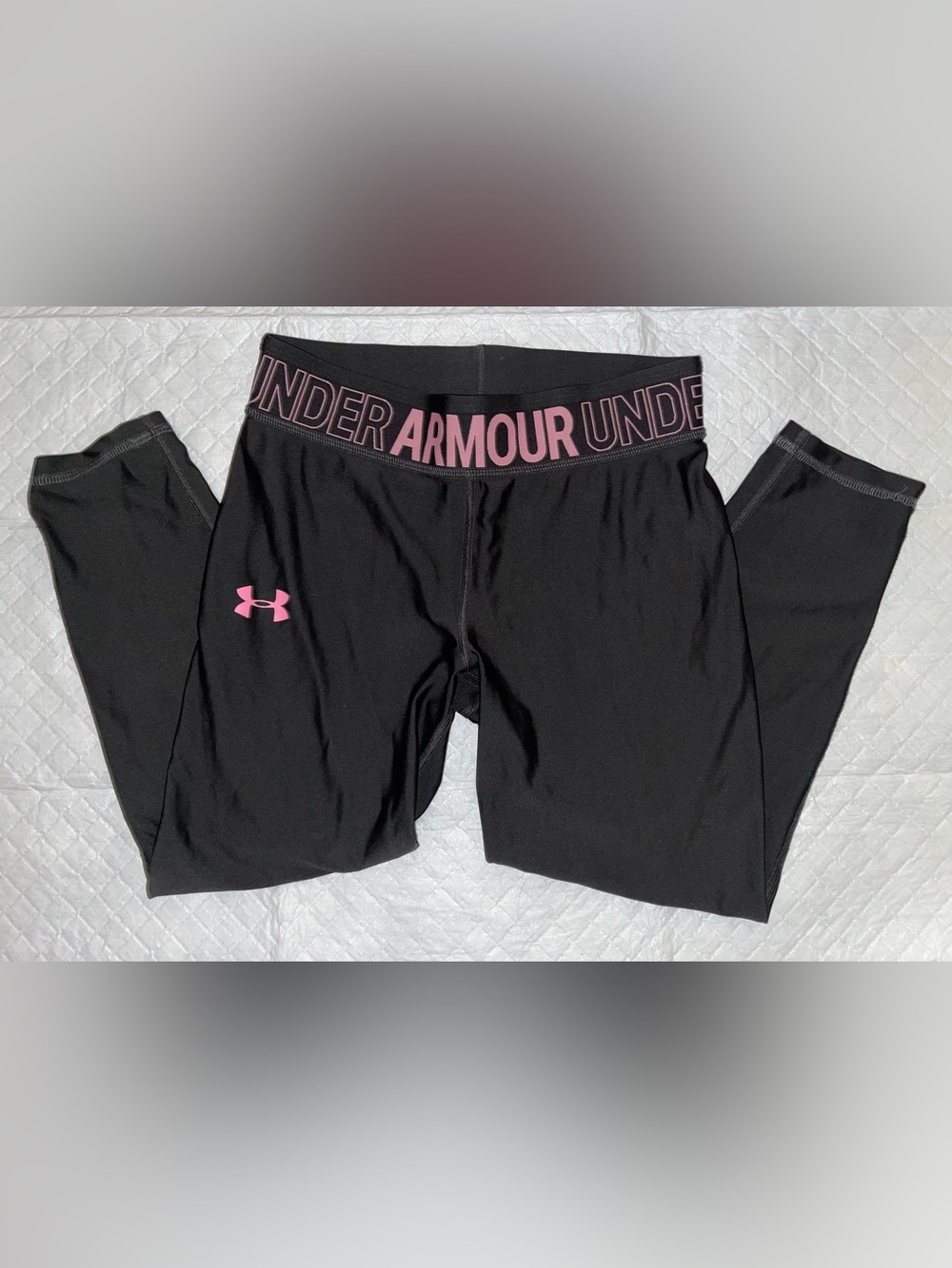 Under Armour Girl’s Dark Gray Leggings with Pink Logo